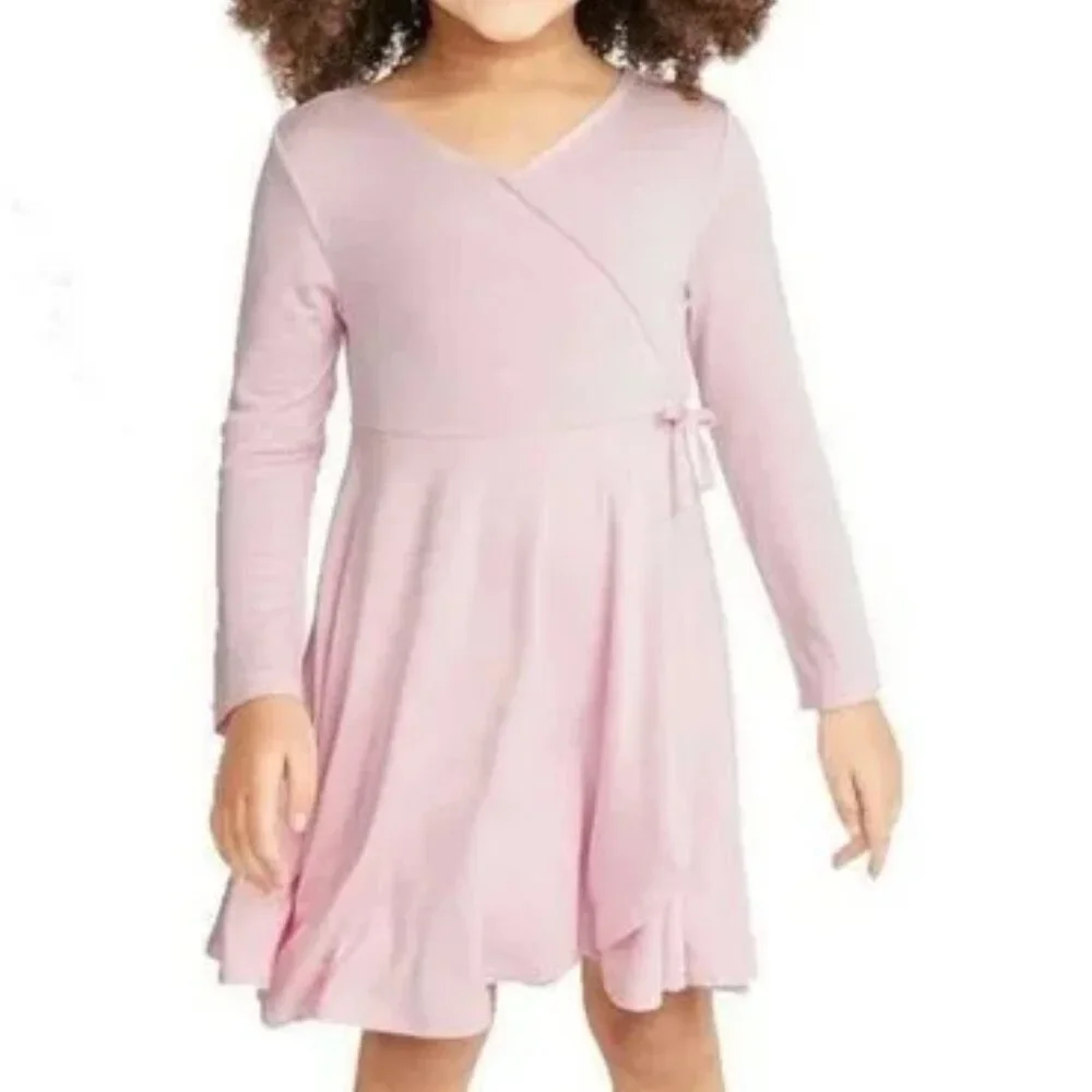 NEW Old Navy long sleeve faux wrap Swing Twirl Skater Solid Pastel Dress 3 NWT